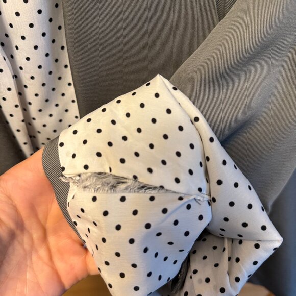 41 Hawthorn Gray Open Front Blazer Roll Tab Sleeves Polka Dot Lining Women’s Lar - Picture 8 of 10